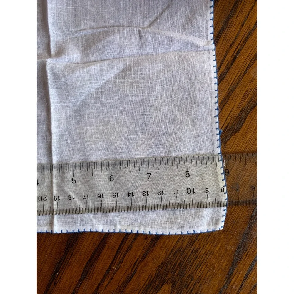 Vintage Hand Embroidered Floral Linen Cocktail Napkin Set of 5 White Pink Blue